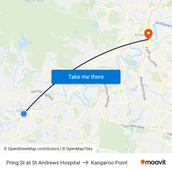 Pring St at St Andrews Hospital to Kangaroo Point map