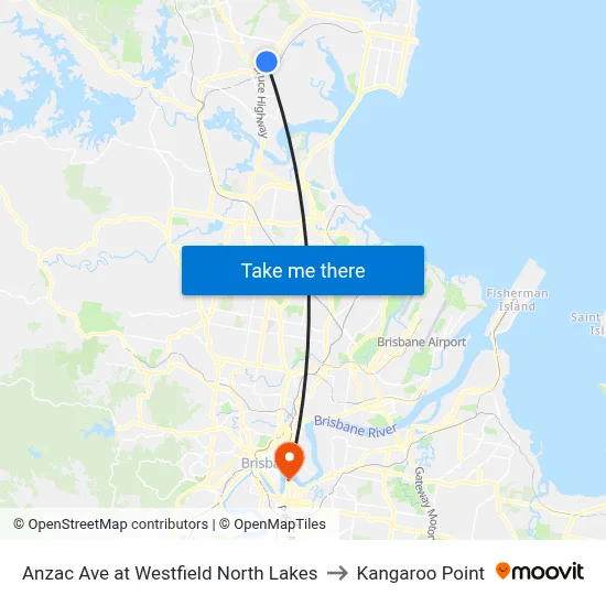 Anzac Ave at Westfield North Lakes to Kangaroo Point map