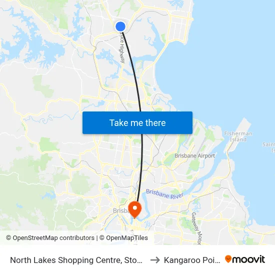North Lakes Shopping Centre, Stop A to Kangaroo Point map
