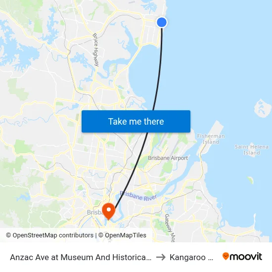 Anzac Ave at Museum And Historical Society to Kangaroo Point map