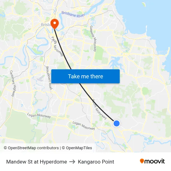 Mandew St at Hyperdome to Kangaroo Point map
