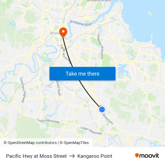 Pacific Hwy at Moss Street to Kangaroo Point map