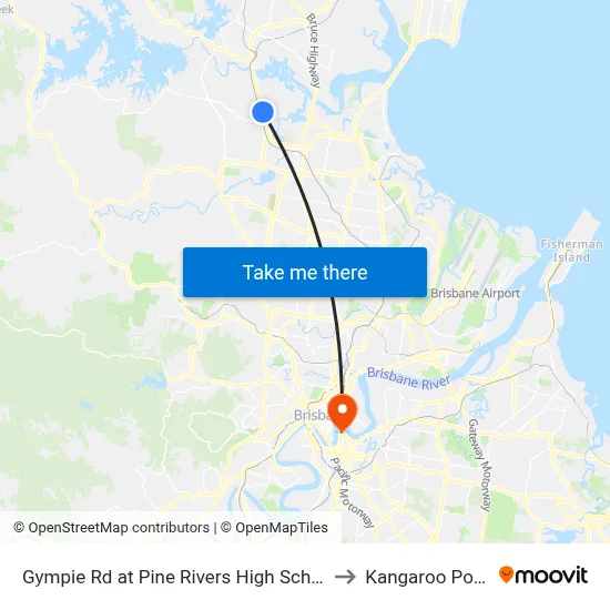 Gympie Rd at Pine Rivers High School to Kangaroo Point map