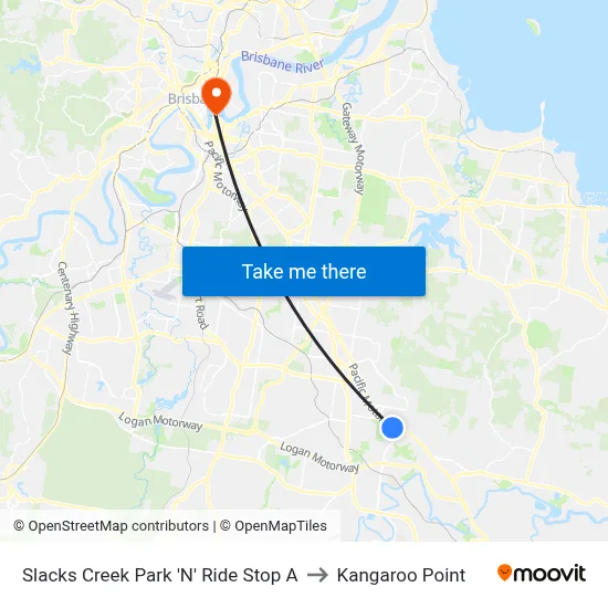 Slacks Creek Park 'N' Ride Stop A to Kangaroo Point map