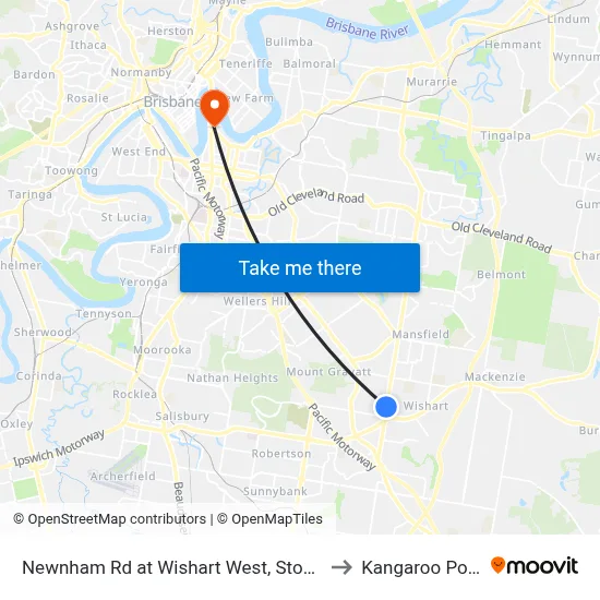 Newnham Rd at Wishart West, Stop 76 to Kangaroo Point map