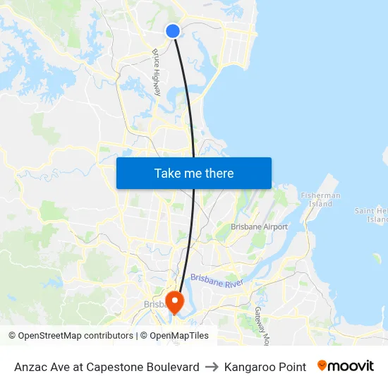 Anzac Ave at Capestone Boulevard to Kangaroo Point map