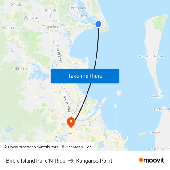 Bribie Island Park 'N' Ride to Kangaroo Point map