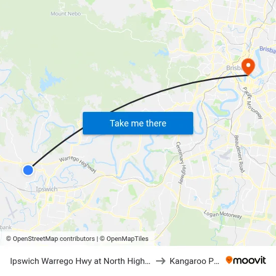 Ipswich Warrego Hwy at North High Street to Kangaroo Point map