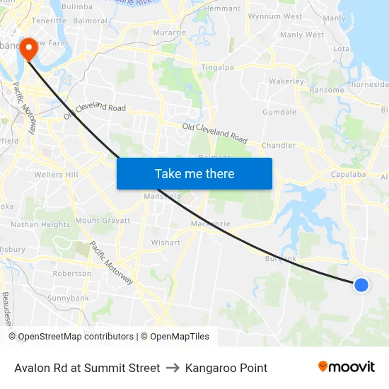 Avalon Rd at Summit Street to Kangaroo Point map