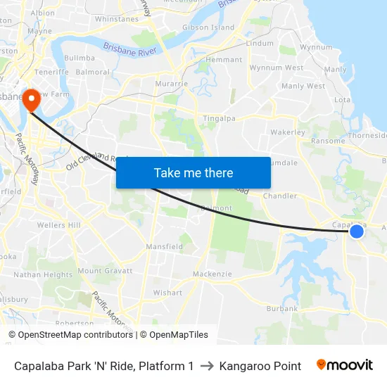 Capalaba Park 'N' Ride, Platform 1 to Kangaroo Point map