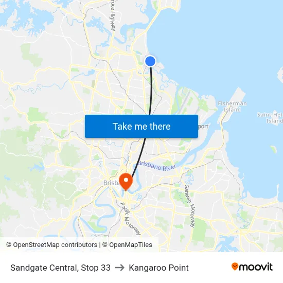 Sandgate Central, Stop 33 to Kangaroo Point map