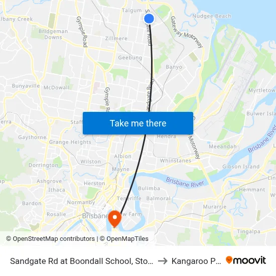 Sandgate Rd at Boondall School, Stop 20/21 to Kangaroo Point map