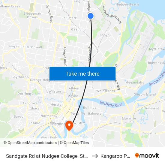 Sandgate Rd at Nudgee College, Stop 17 to Kangaroo Point map