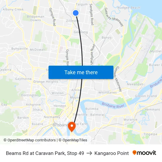 Beams Rd at Caravan Park, Stop 49 to Kangaroo Point map