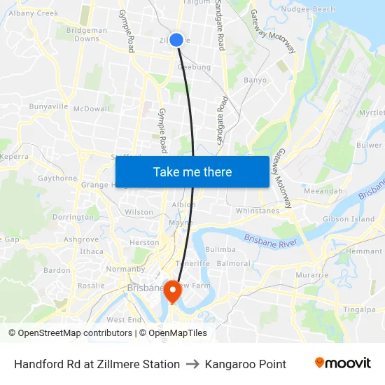 Handford Rd at Zillmere Station to Kangaroo Point map