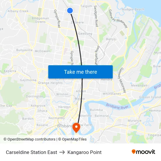 Carseldine Station East to Kangaroo Point map
