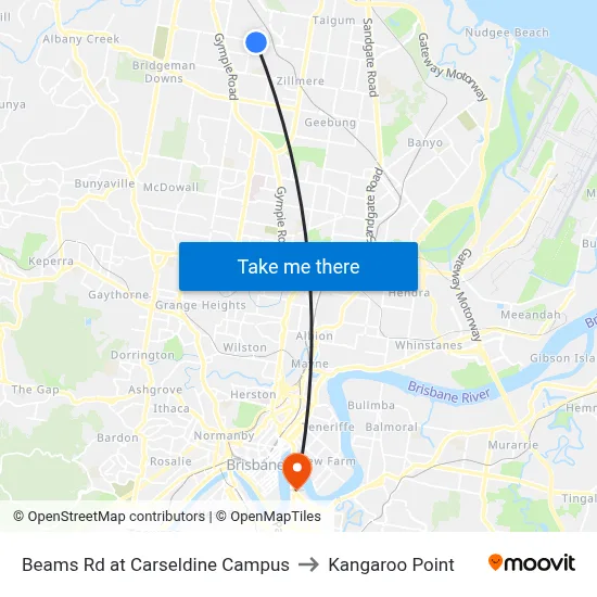 Beams Rd at Carseldine Campus to Kangaroo Point map