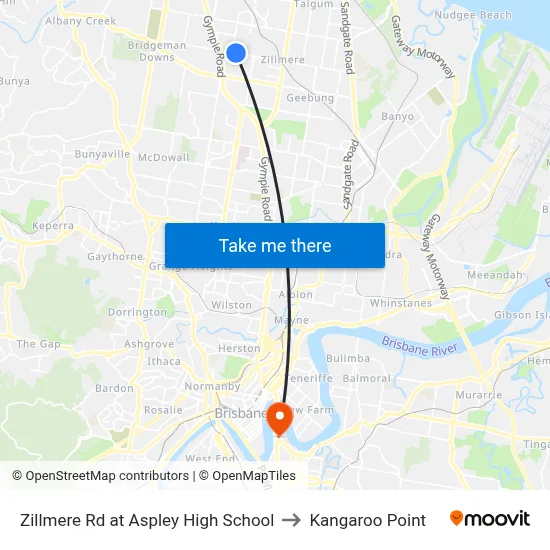 Zillmere Rd at Aspley High School to Kangaroo Point map