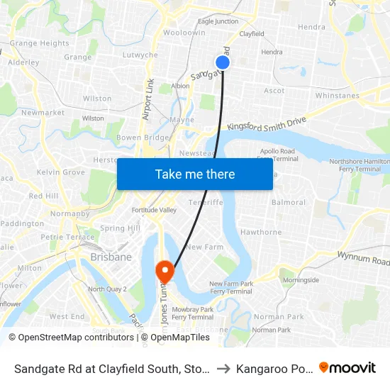 Sandgate Rd at Clayfield South, Stop 23 to Kangaroo Point map