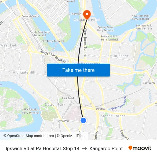 Ipswich Rd at Pa Hospital, Stop 14 to Kangaroo Point map