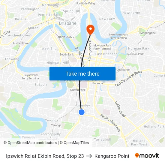 Ipswich Rd at Ekibin Road, Stop 23 to Kangaroo Point map