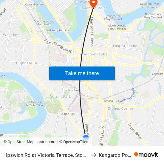 Ipswich Rd at Victoria Terrace, Stop 17 to Kangaroo Point map