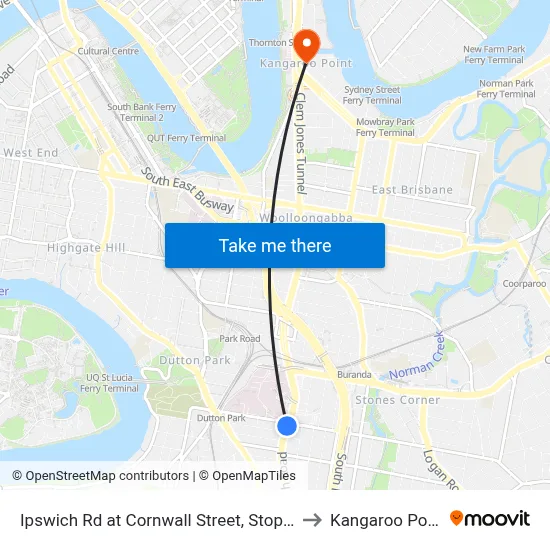 Ipswich Rd at Cornwall Street, Stop 15 to Kangaroo Point map