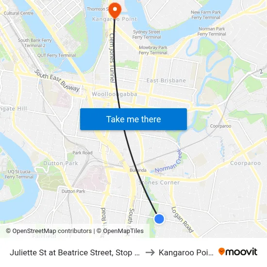 Juliette St at Beatrice Street, Stop 19 to Kangaroo Point map