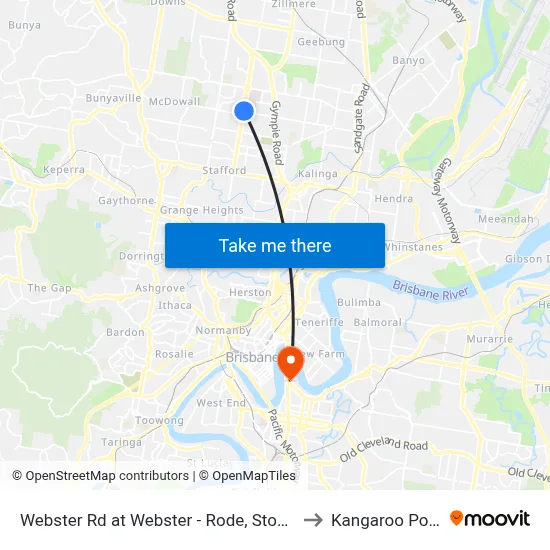 Webster Rd at Webster - Rode, Stop 37 to Kangaroo Point map