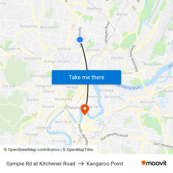 Gympie Rd at Kitchener Road to Kangaroo Point map