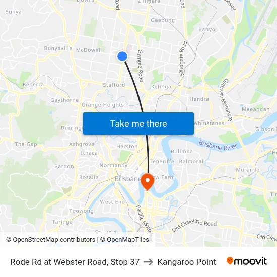 Rode Rd at Webster Road, Stop 37 to Kangaroo Point map