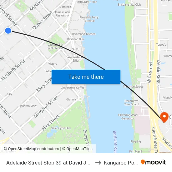 Adelaide Street Stop 39 at David Jones to Kangaroo Point map