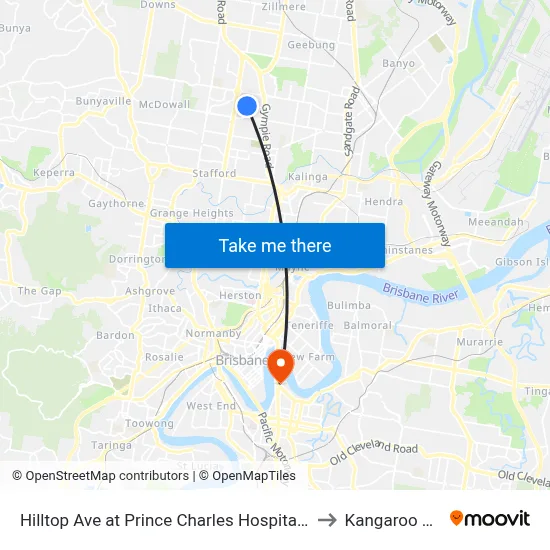 Hilltop Ave at Prince Charles Hospital, Stop 35 to Kangaroo Point map