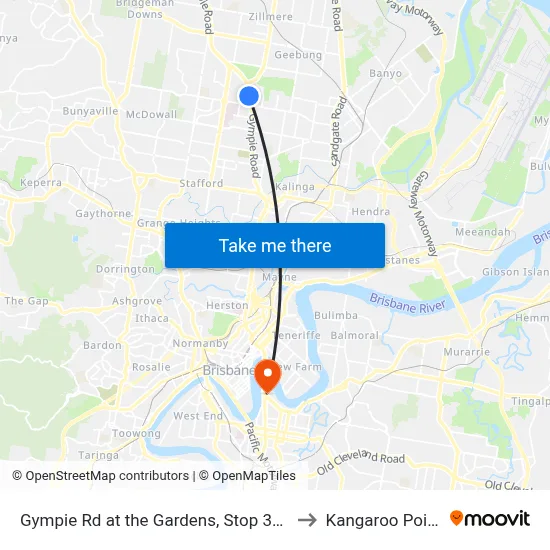 Gympie Rd at the Gardens, Stop 38a to Kangaroo Point map
