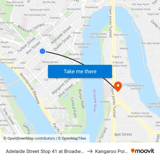 Adelaide Street Stop 41 at Broadway to Kangaroo Point map
