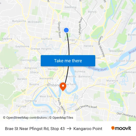 Brae St Near Pfingst Rd, Stop 43 to Kangaroo Point map
