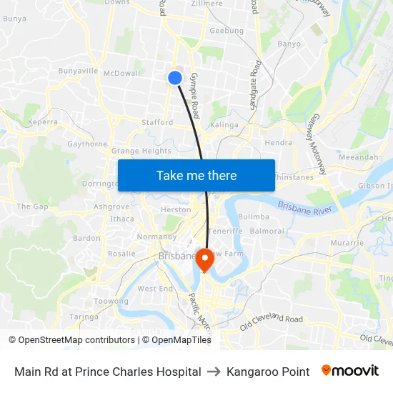 Main Rd at Prince Charles Hospital to Kangaroo Point map