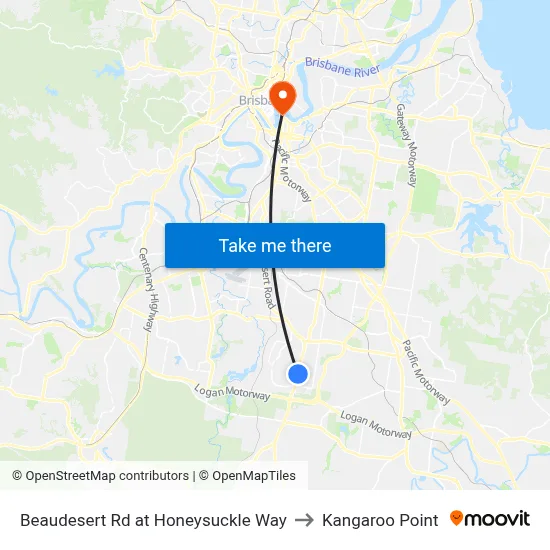 Beaudesert Rd at Honeysuckle Way to Kangaroo Point map