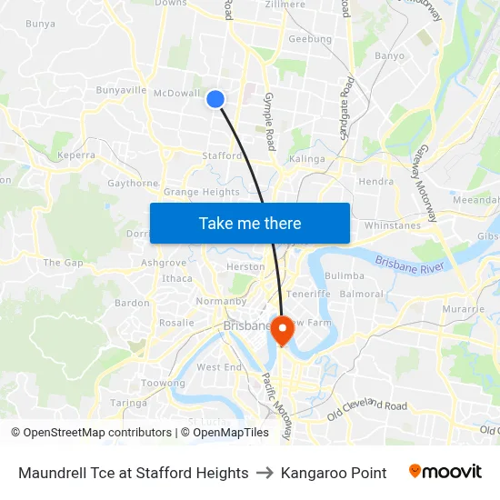 Maundrell Tce at Stafford Heights to Kangaroo Point map