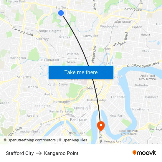 Stafford City to Kangaroo Point map