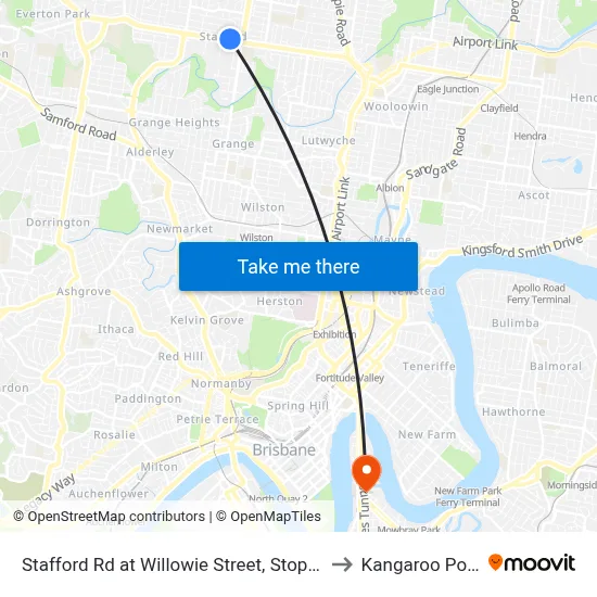 Stafford Rd at Willowie Street, Stop 30a to Kangaroo Point map