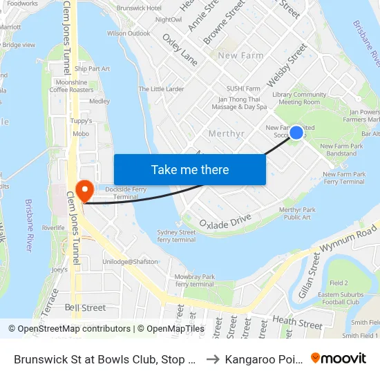 Brunswick St at Bowls Club, Stop 16 to Kangaroo Point map