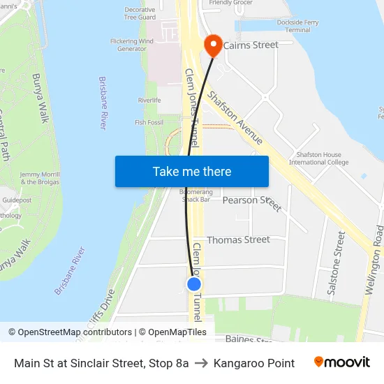 Main St at Sinclair Street, Stop 8a to Kangaroo Point map