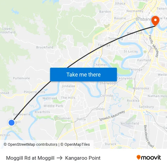 Moggill Rd at Moggill to Kangaroo Point map