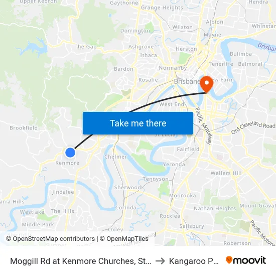 Moggill Rd at Kenmore Churches, Stop 34 to Kangaroo Point map
