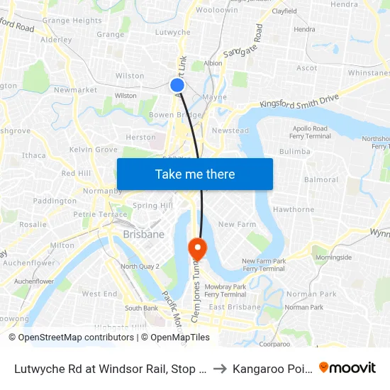 Lutwyche Rd at Windsor Rail, Stop 13 to Kangaroo Point map