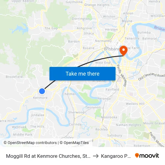 Moggill Rd at Kenmore Churches, Stop 35 to Kangaroo Point map