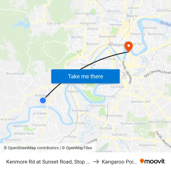 Kenmore Rd at Sunset Road, Stop 45 to Kangaroo Point map