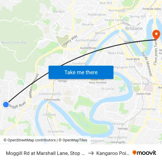 Moggill Rd at Marshall Lane, Stop 32 to Kangaroo Point map