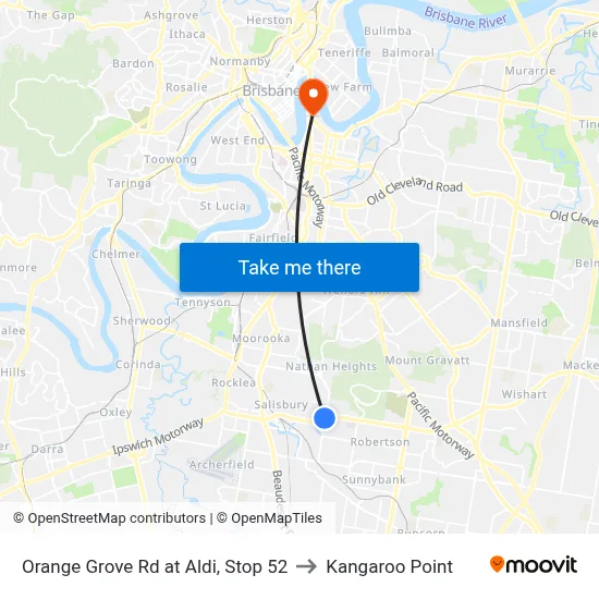 Orange Grove Rd at Aldi, Stop 52 to Kangaroo Point map